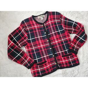 Crystal-Kobe Vintage Plaid Knit Cardigan Sweater Size Medium